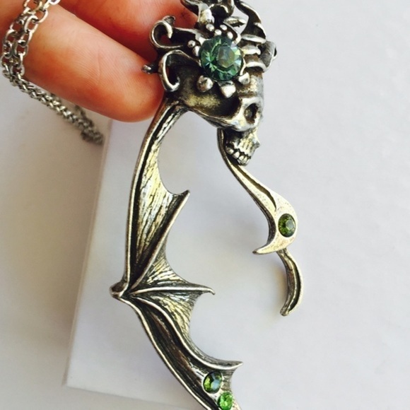 Gothic Skull Articulated Pewter Swarovski Pendant - Picture 3 of 4